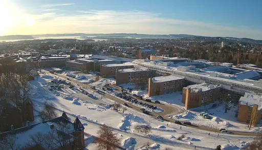 Aerial view of Rikshospitalet in winter
