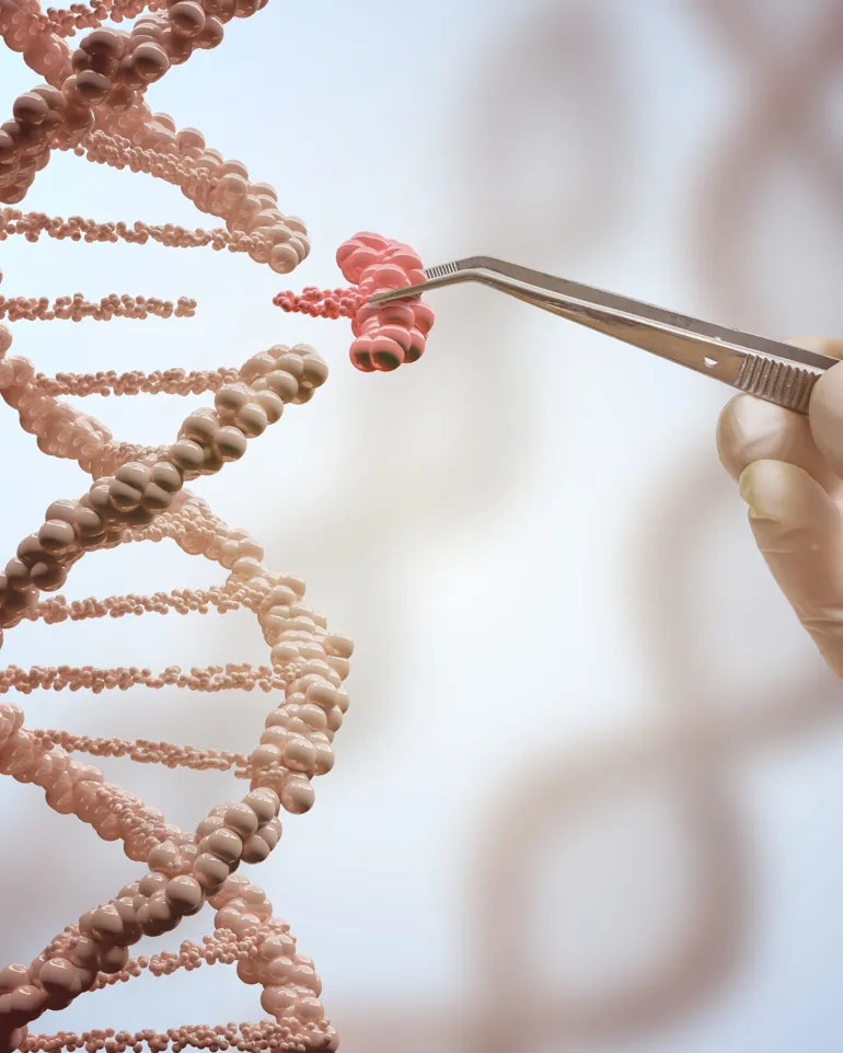 Pinsett som fjerner en bit fra en DNA heliks