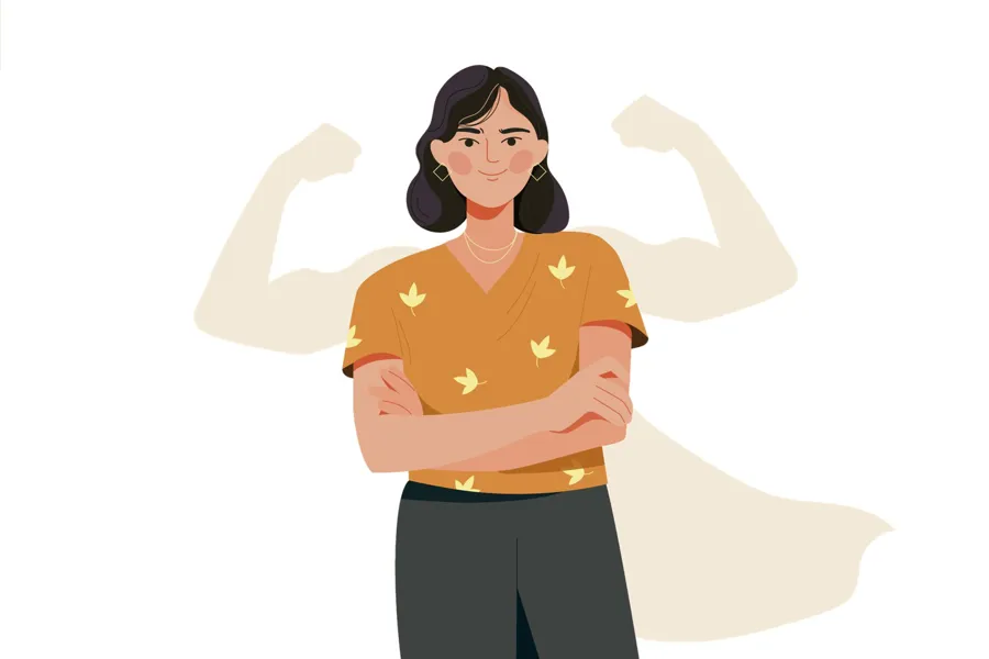 Illustrasjon av en kvinne med sterke armer og kappe
