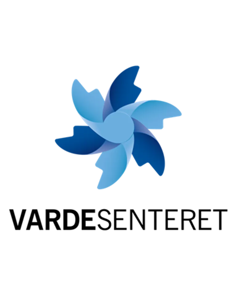 En blå og hvit logo