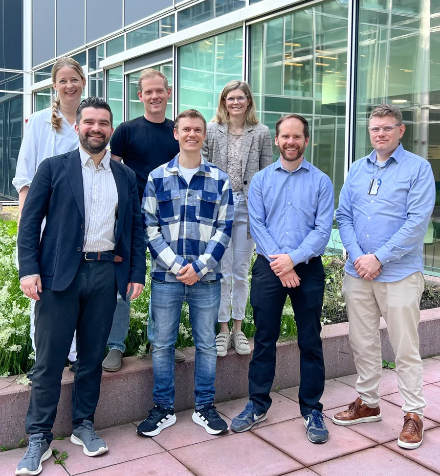 At the back, from left: Hanne Frydenberg (AKB), Jon Riise (AKB),), Line Kristine Greve (Teknologi og innovasjonsklinikken, TIK) Front, from left: Eivind Storaas (AKB), Andreas Kleppe (ICGI), Sepp De Raedt (ICGI) and Bård Olsson (TIK).