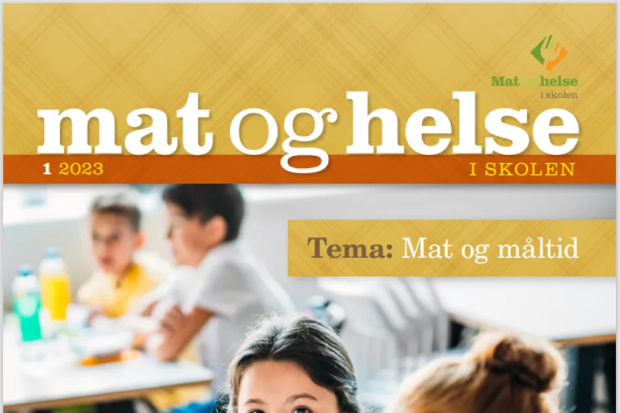 Forside til Mat og Helses fagblad, barn som spiser mat på skolen