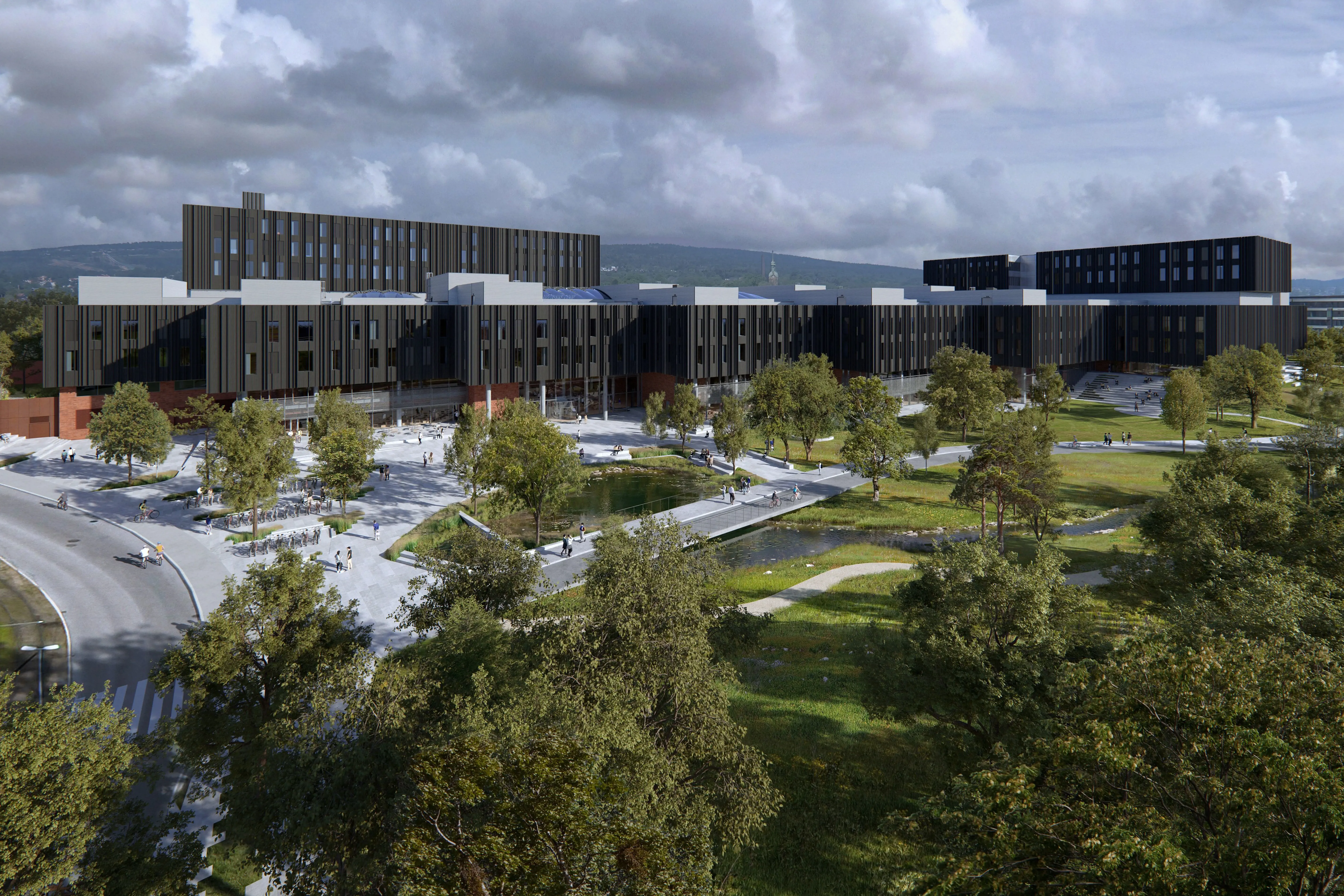 Bildet viser en skisse av det planlagte Livsvitenskapsbygget i Oslo.