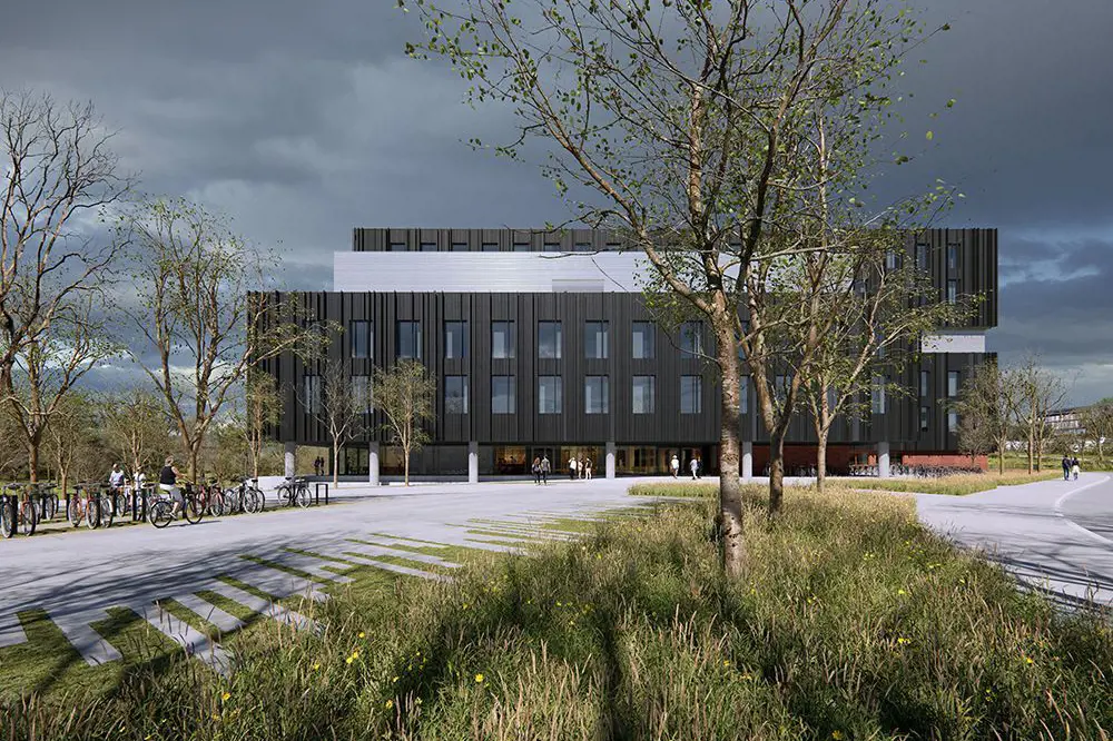 Bildet viser en skisse av det planlagte Livsvitenskapsbygget i Oslo.