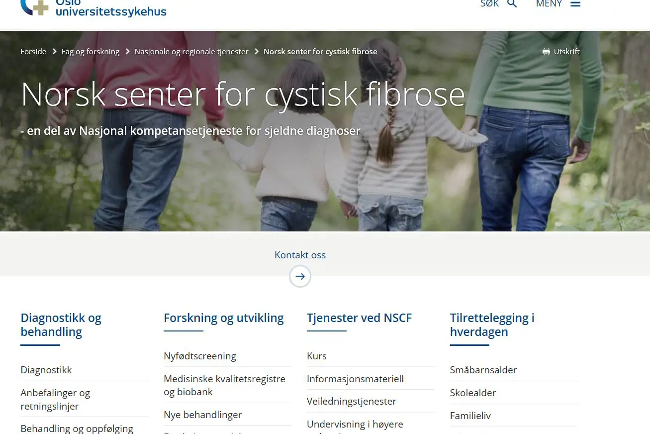 Screenshot av Cystisk fibrose-senterets nettside