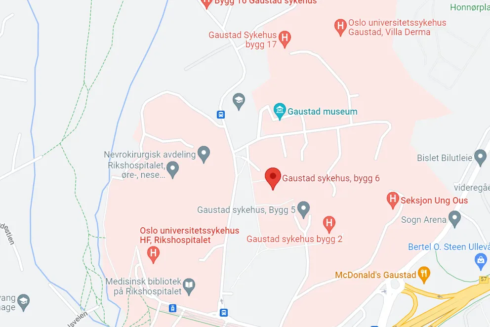 Kart over Gaustad sykehus