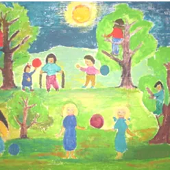 En gruppe barn som leker i en hage