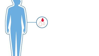 illustrasjon av en blå menneskerkopp med et uthevet symbol av en dråpe blod, som viser at faktor x-mangel er en blødersykdom