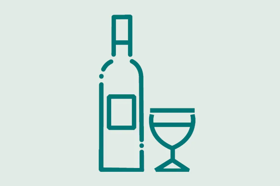 Illustrasjon av en vinflaske og et vinglass