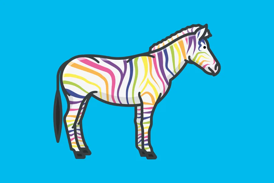 En hest med en regnbuefarget manke
