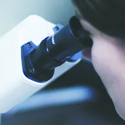 En person som holder et mikroskop