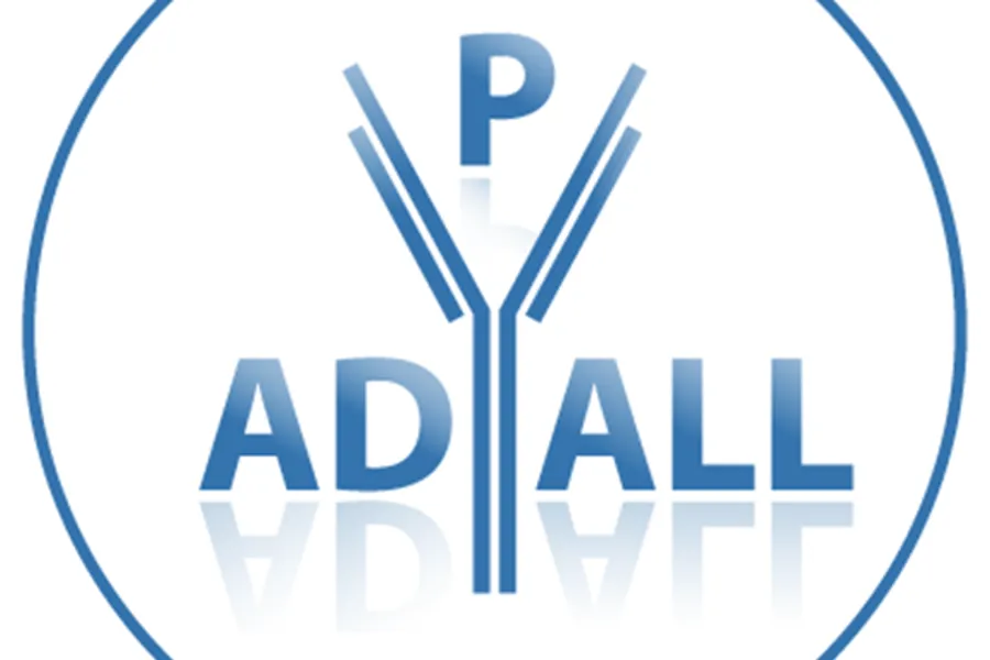 En blå logo med hvite bokstaver