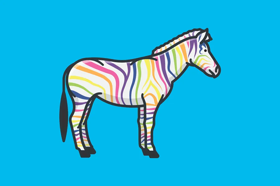 En sebra med fargestriper